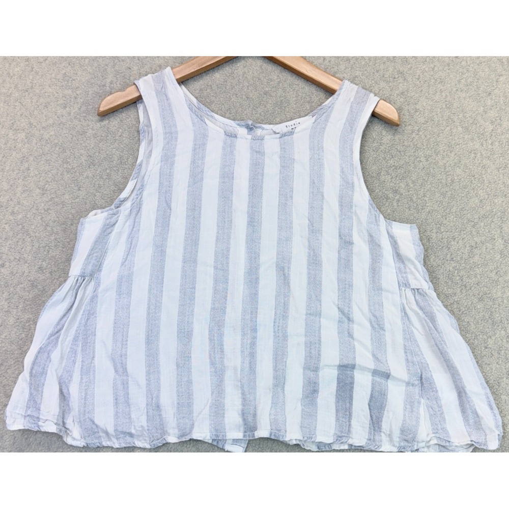 Elodie Womens Tank Top White Blue Striped Back Button Relaxed Fit Boho Chic M